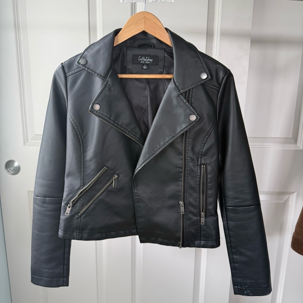 CoffeeShop Black Faux Leather Biker Jacket